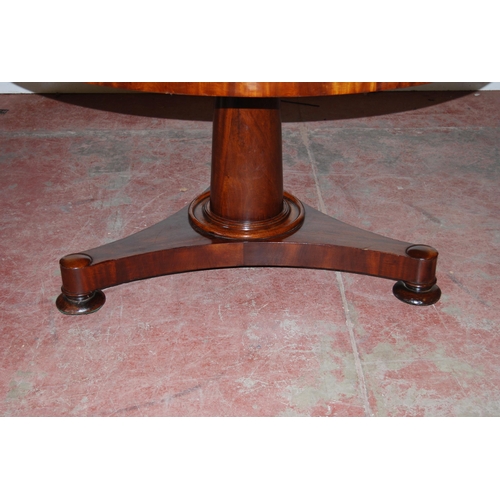 417 - 19th century mahogany breakfast table with circular tilt top, on tapered cylindrical column, platfor... 