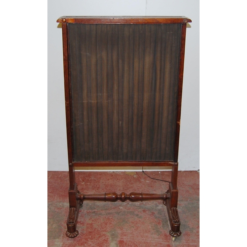 419 - 19th century mahogany screen in the manner of Gillows of Lancaster, with draped fabric to the front ... 