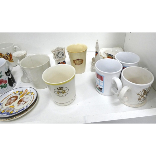 285 - Collection of commemorative mugs, crested ware and other decorative items