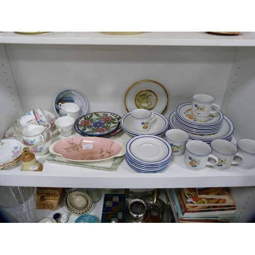 105 - Mexican part breakfast set, floral decorated tea set etc (one shelf).