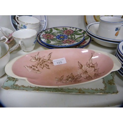 105 - Mexican part breakfast set, floral decorated tea set etc (one shelf).