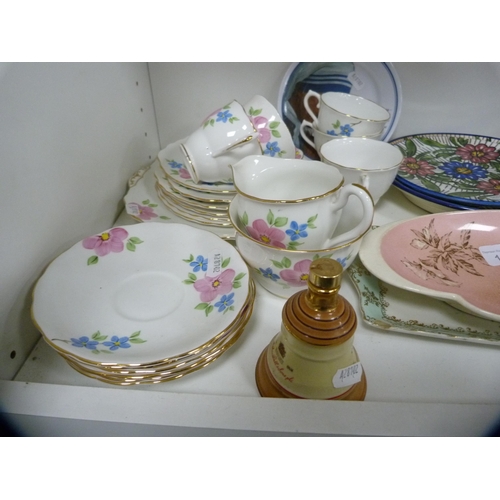 105 - Mexican part breakfast set, floral decorated tea set etc (one shelf).