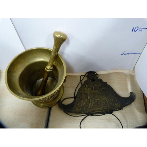 11 - Metronome, harmonica, brass pestle and mortar, paperweights, pair of Chokin vases, similar boxes, co... 