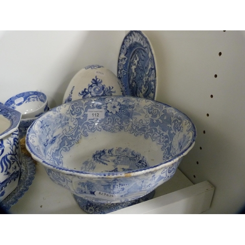 112 - Collection of 19th century and later blue and white ceramics to include plates, rum butter bowl, tur... 