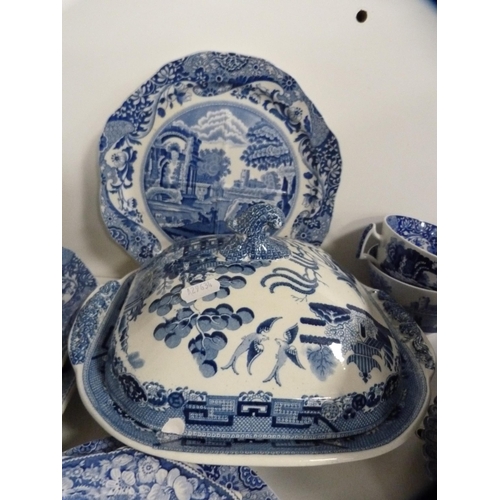 112 - Collection of 19th century and later blue and white ceramics to include plates, rum butter bowl, tur... 