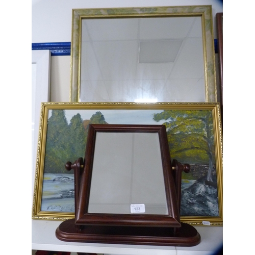 123 - TurnerThe RiverSigned, oil, two other prints, a wall mirror and a dressing table mirror.... 