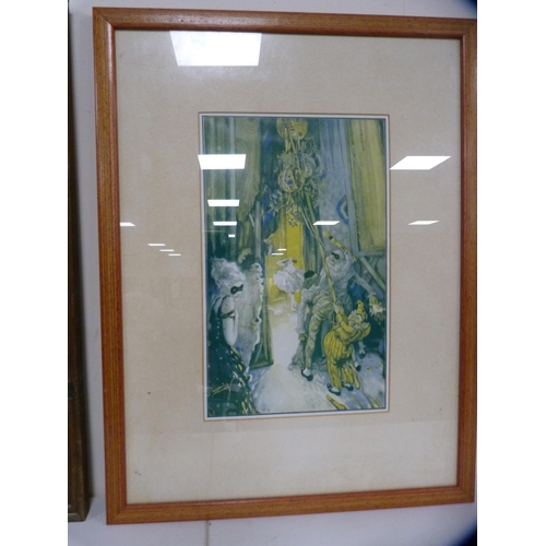 132 - Pear's Soap advertising print, framed engraving, a gilt frame and two other pictures.