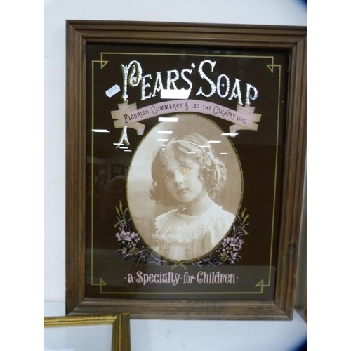 132 - Pear's Soap advertising print, framed engraving, a gilt frame and two other pictures.