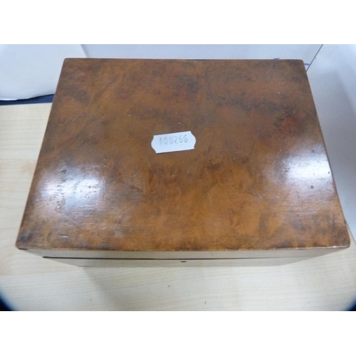 17 - 19th century inlaid mahogany work box and a tea caddy.