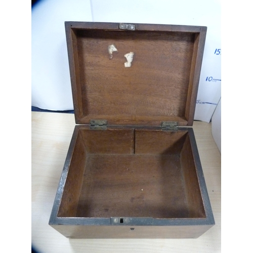 17 - 19th century inlaid mahogany work box and a tea caddy.