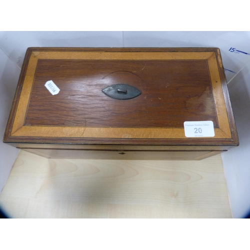 20 - 19th century inlaid mahogany tea caddy and a cigarette box.