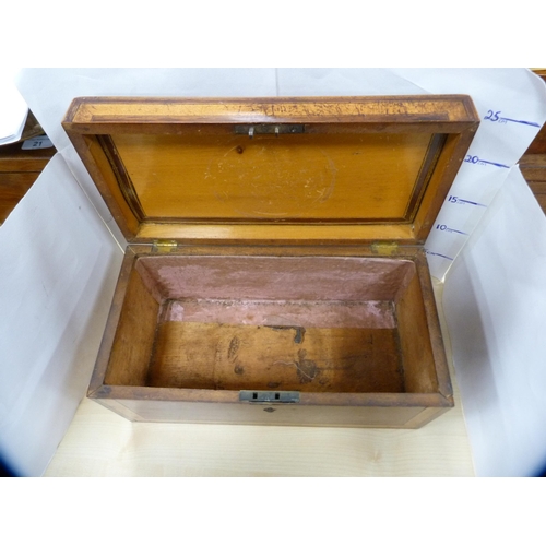 20 - 19th century inlaid mahogany tea caddy and a cigarette box.