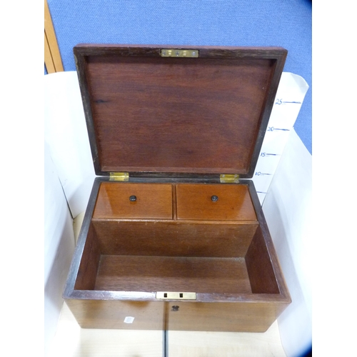 21 - Victorian beadwork teapot stand and antique mahogany box with twin compartments.