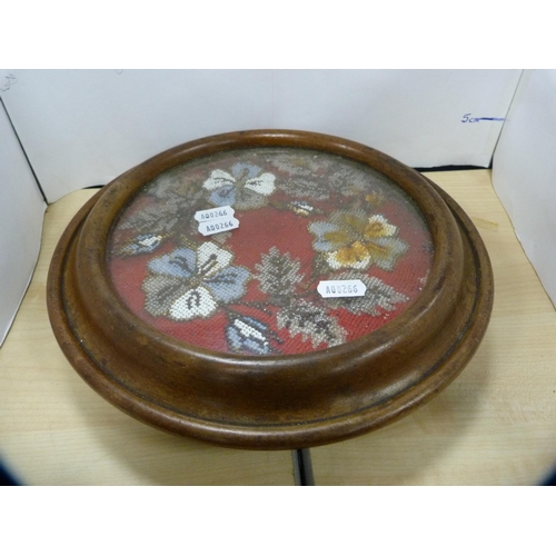 21 - Victorian beadwork teapot stand and antique mahogany box with twin compartments.