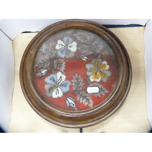 21 - Victorian beadwork teapot stand and antique mahogany box with twin compartments.