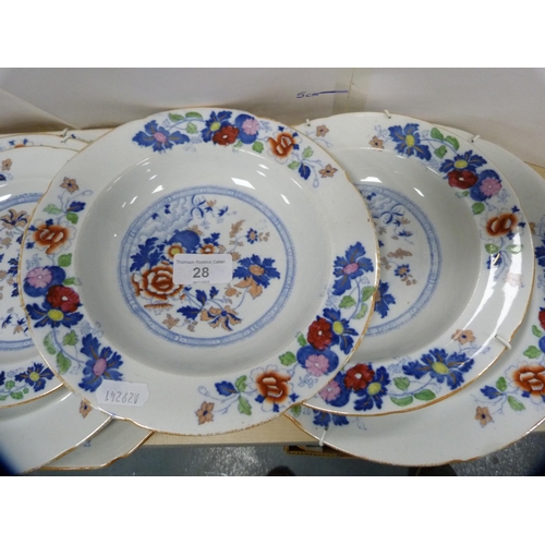 28 - Group of Mason's Ironstone table and dinnerwares to include an ashet, two shallow bowls, side plate ... 