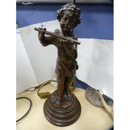 3 - Two reproduction resin French-style figural table lamps, one modelled as a child with a lute and the... 