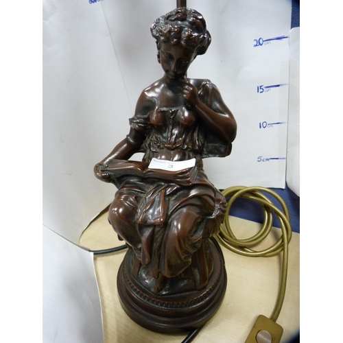 3 - Two reproduction resin French-style figural table lamps, one modelled as a child with a lute and the... 