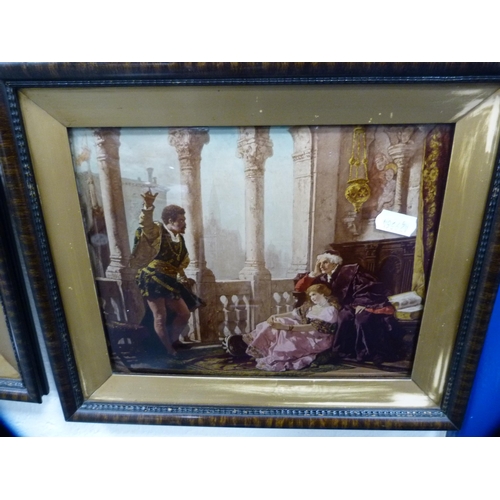 37 - Pair of framed crystoleums depicting court scenes, 18cm x 27cm.  (2)