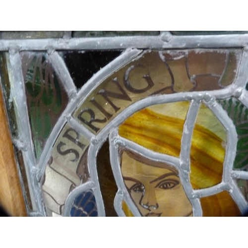 38 - Stained coloured glass panel, 'Spring', framed, 55cm x 39cm.