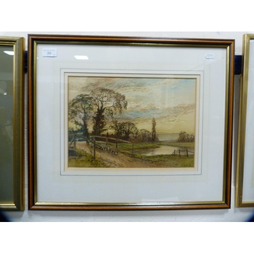 39 - British SchoolLandscape scene with farmer and sheepInitialled IHW and dated '92, watercolour, and I ... 