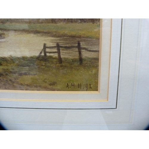 39 - British SchoolLandscape scene with farmer and sheepInitialled IHW and dated '92, watercolour, and I ... 