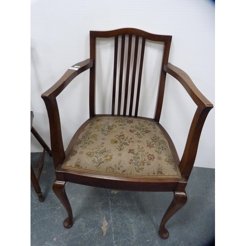 412 - Edwardian mahogany carver chair and a single spindle-back chair.  (2)