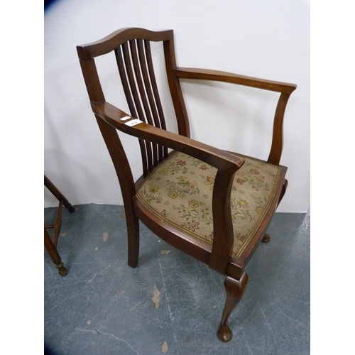 412 - Edwardian mahogany carver chair and a single spindle-back chair.  (2)