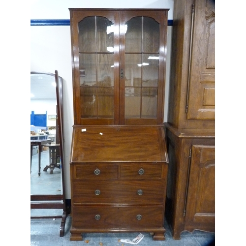 421 - Edwardian mahogany bureau bookcase.