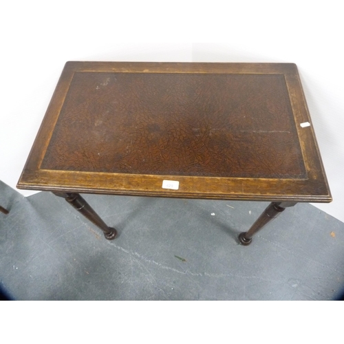 429 - Oak writing table with inset leather top.