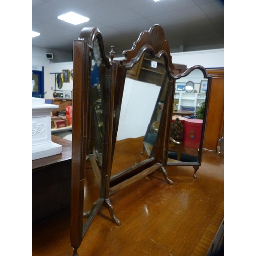 436 - Mahogany-framed triple dressing mirror.