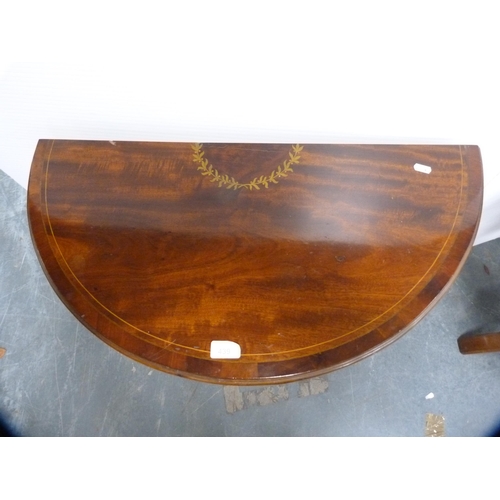 439 - Victorian-style mahogany octagonal table and an inlaid mahogany demi-lune table.  (2)