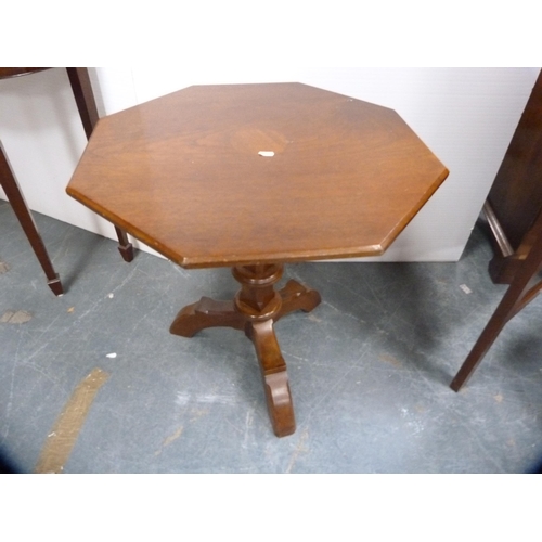 439 - Victorian-style mahogany octagonal table and an inlaid mahogany demi-lune table.  (2)