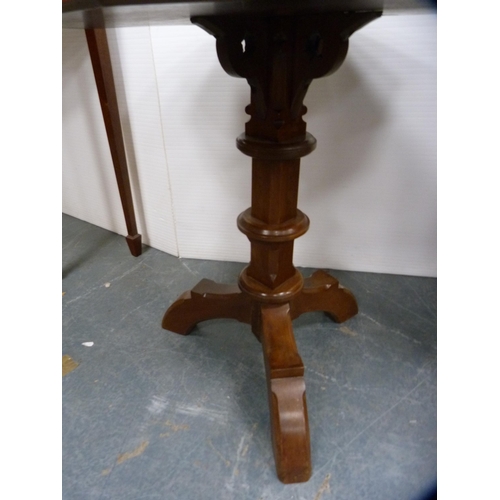 439 - Victorian-style mahogany octagonal table and an inlaid mahogany demi-lune table.  (2)