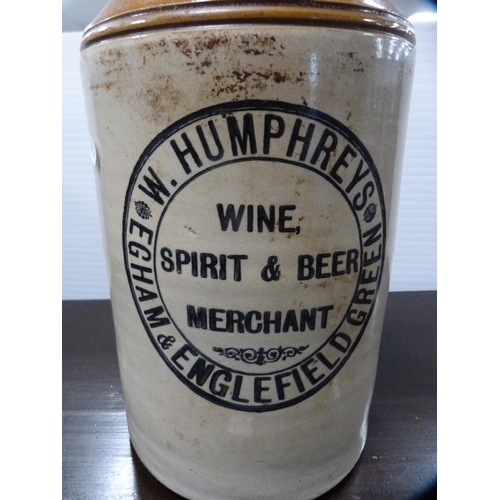 453 - Stoneware flagon converted to a table lamp, marked to the front 'W Humphreys, Wine, Spirit & Bee... 