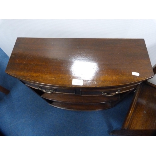 458 - Small mahogany open bookcase with two drawers above and an oak tea trolley.  (2)