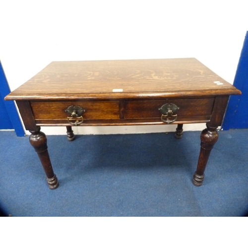 465 - Converted oak hall table with two drawers, with label for Thomas Edward & Sons.