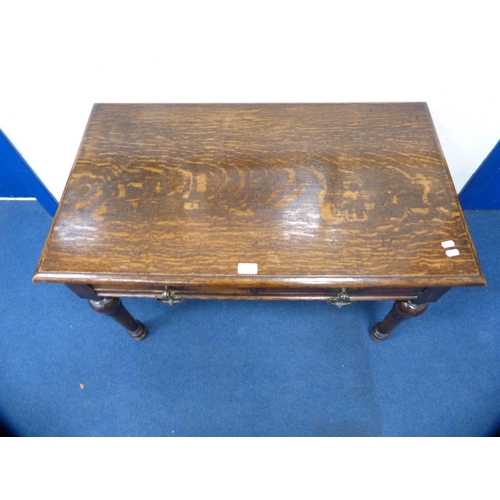 465 - Converted oak hall table with two drawers, with label for Thomas Edward & Sons.