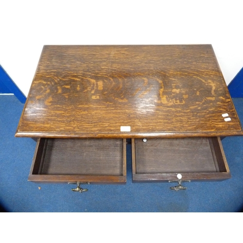 465 - Converted oak hall table with two drawers, with label for Thomas Edward & Sons.