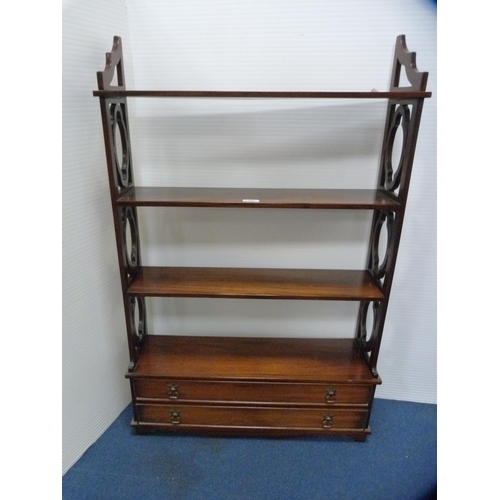 466 - Reproduction mahogany hanging wall shelf with two drawers below.