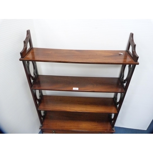 466 - Reproduction mahogany hanging wall shelf with two drawers below.