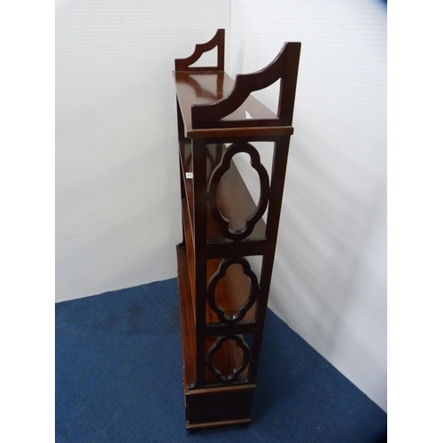 466 - Reproduction mahogany hanging wall shelf with two drawers below.