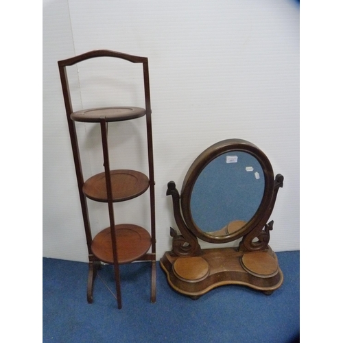 467 - Victorian mahogany dressing mirror and a folding cake stand.  (2)