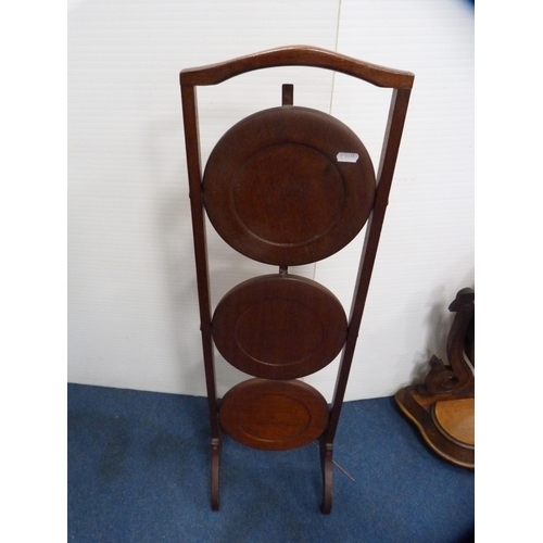 467 - Victorian mahogany dressing mirror and a folding cake stand.  (2)