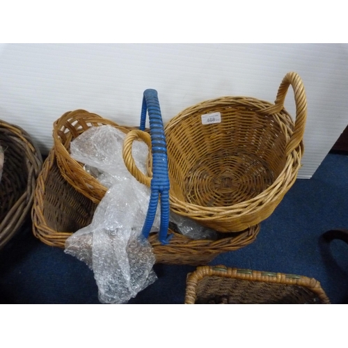 468 - Group of wicker baskets and a plate rack.