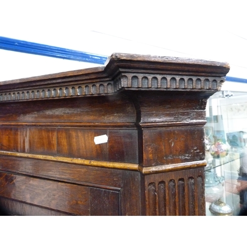 469 - Antique oak double corner cupboard with later ply backing.