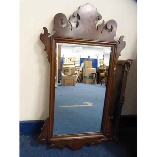 48 - Mahogany fret carved mirror and another, rectangular.