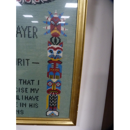 53 - Indian Prayer, framed needlework.