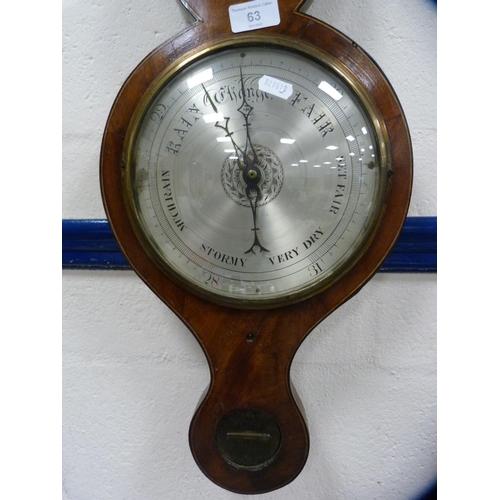 63 - 19th century mahogany wheel barometer.