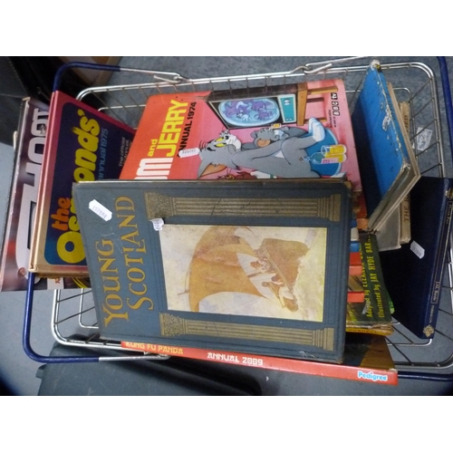 70 - Collection of children's annuals, Beatrix Potter books, and a briefcase containing watch straps.